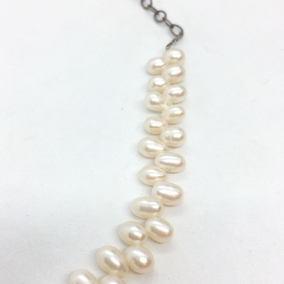 FLEUR DE LIS NECKLACE RICE PEARLS OXIDIZED 925 STERLING SILVER CHAIN PENDANT - Picture 2 of 12